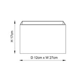 Line drawing of the Chartstead rectangular tapered lamp shade in grey fabric, showing dimensions H 17cm, D 12cm x W 27cm.