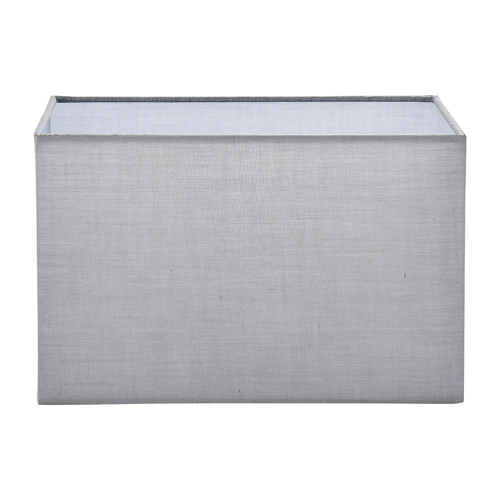 Chartstead rectangular tapered lamp shade in grey cotton fabric with white interior and rolled edge, shown on a plain white background.