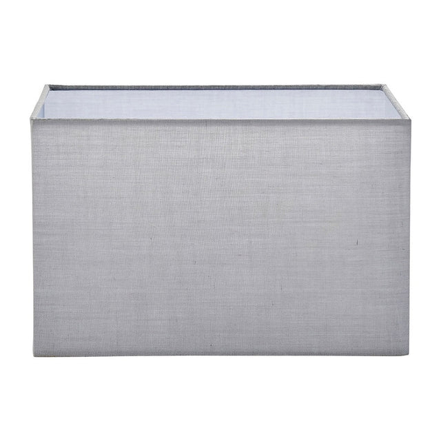 Chartstead rectangular tapered lamp shade in grey cotton fabric with white interior and rolled edge, shown on a plain white background.