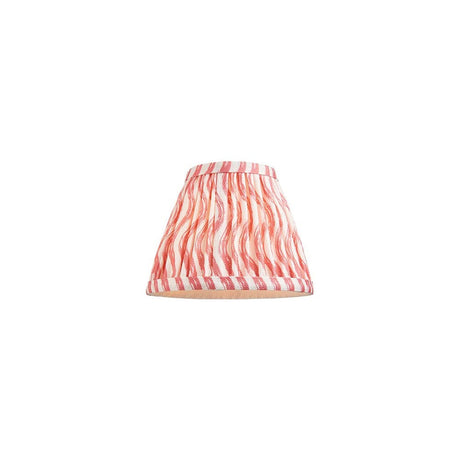 Endon Chartwood 16cm tapered lamp shade in coral pink faux linen with a pleated ripple print and taped edges, shown on a plain white background.