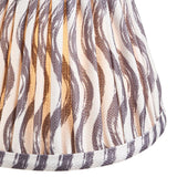 Close-up of Endon Chartwood 16cm tapered lamp shade in pearl grey, showing pleated faux linen with a soft ripple print and taped edge trim.
