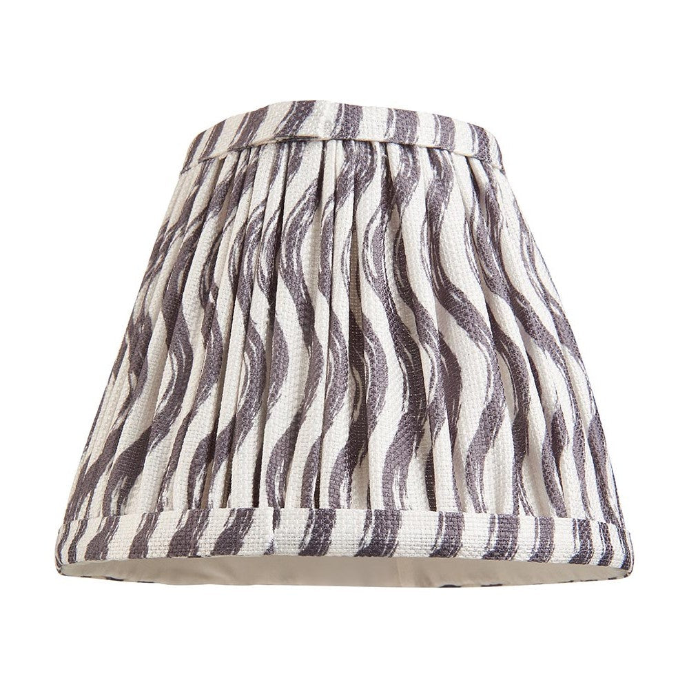 Endon Chartwood 16cm tapered lamp shade in pearl grey pleated faux linen with a soft ripple print and taped edge, on a plain white background.