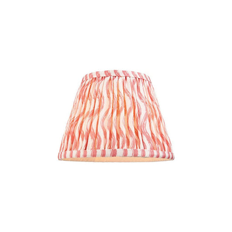 Endon Chartwood 20cm tapered lamp shade in coral pink and white pleated faux linen with a ripple print and taped edging, on a plain background.