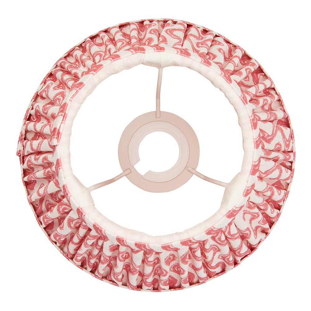 Endon Chartwood 20cm tapered lamp shade in coral pink and white rippled faux linen, top-down view showing pleated edge and fixed gimbal fitting.