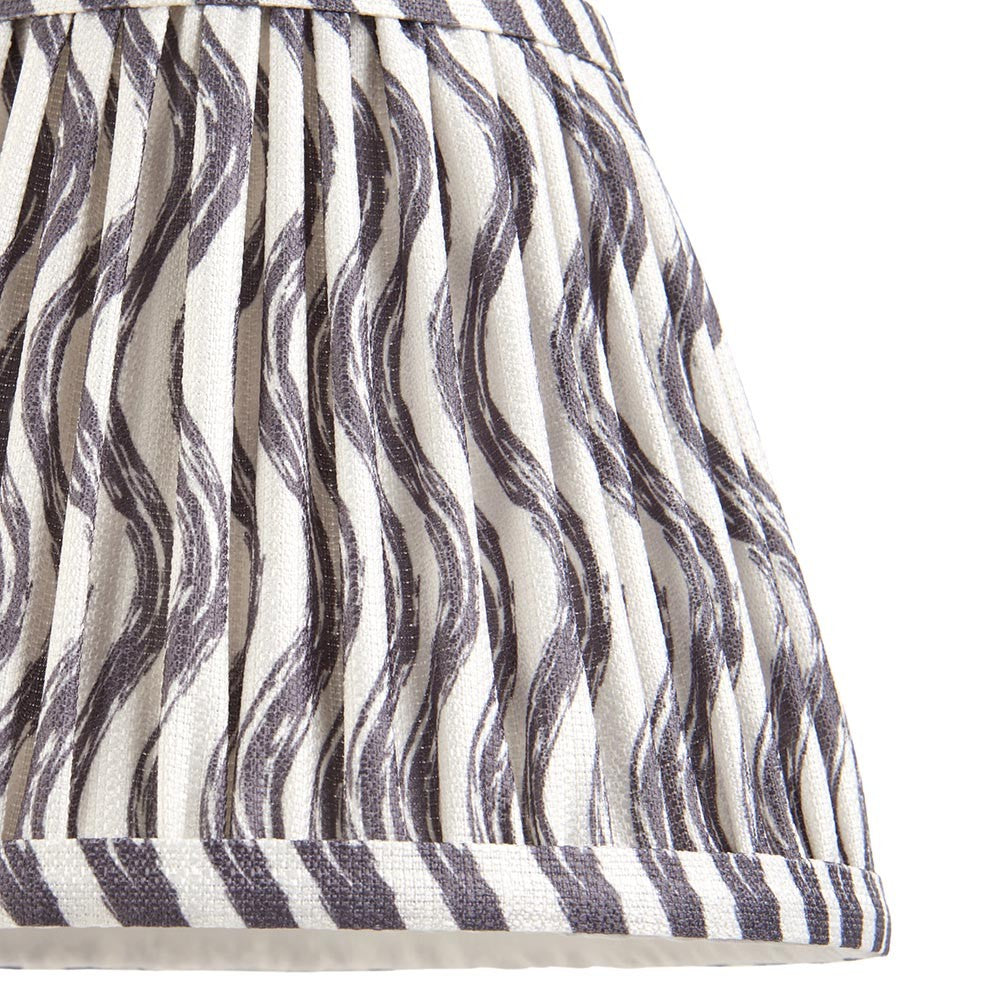 Close-up of the Endon Chartwood 20cm tapered lamp shade in pearl grey, showing pleated faux linen with a soft grey and white ripple print.