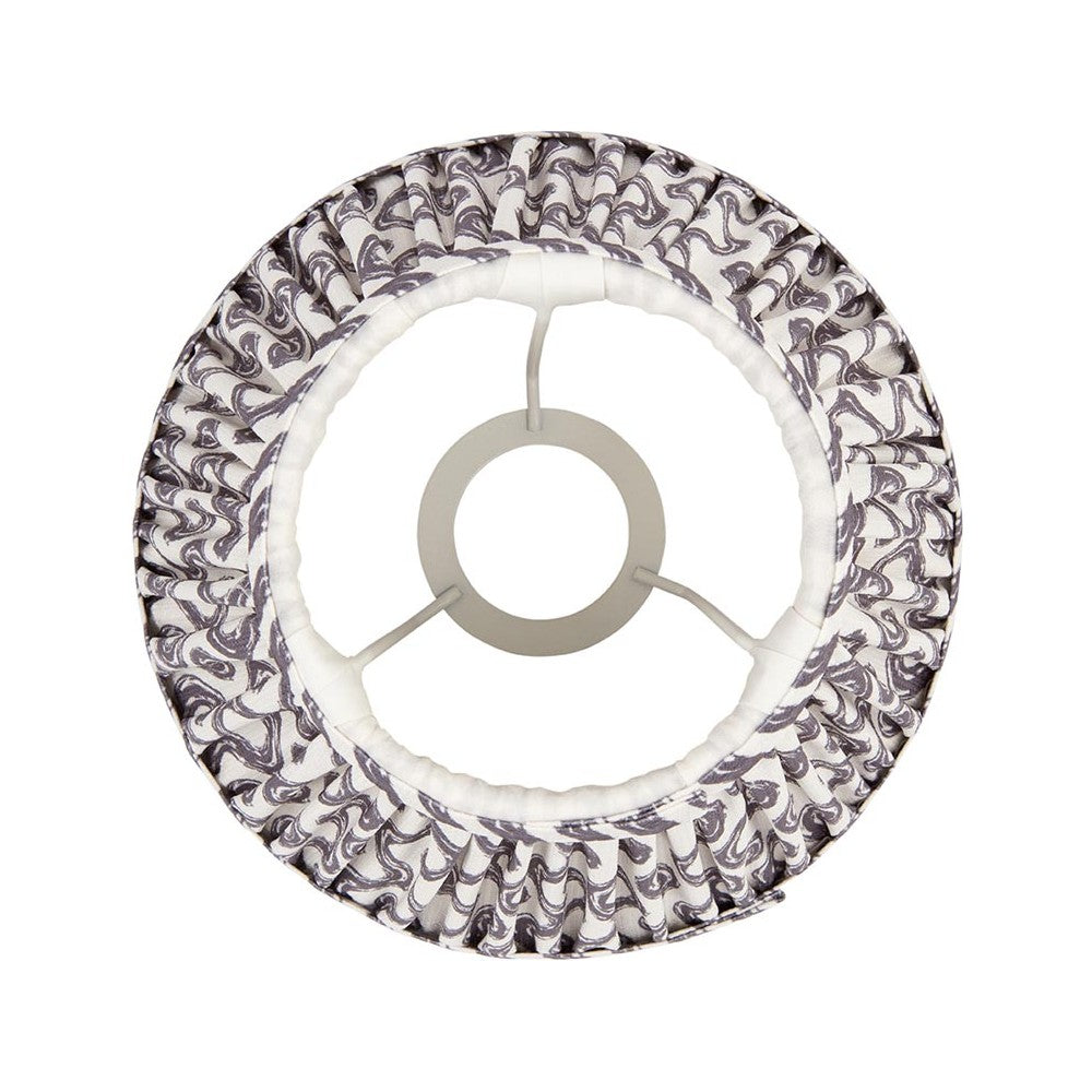 Top-down view of the Endon Chartwood 20cm tapered lamp shade in pearl grey, showing the pleated faux linen ripple print and fixed gimbal fitting.
