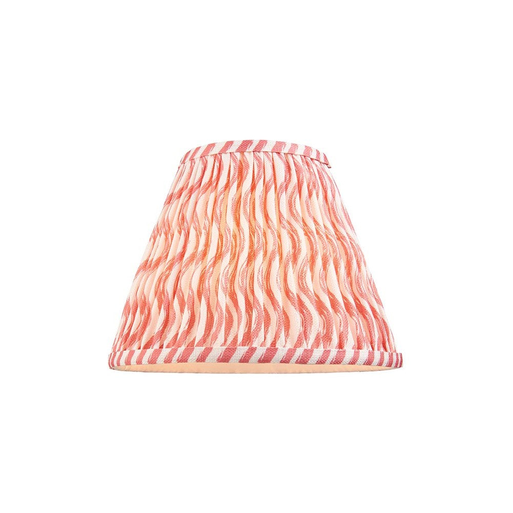 Chartwood 25cm tapered lamp shade in coral pink, pleated faux linen with wavy pattern and taped edges, plain white background.