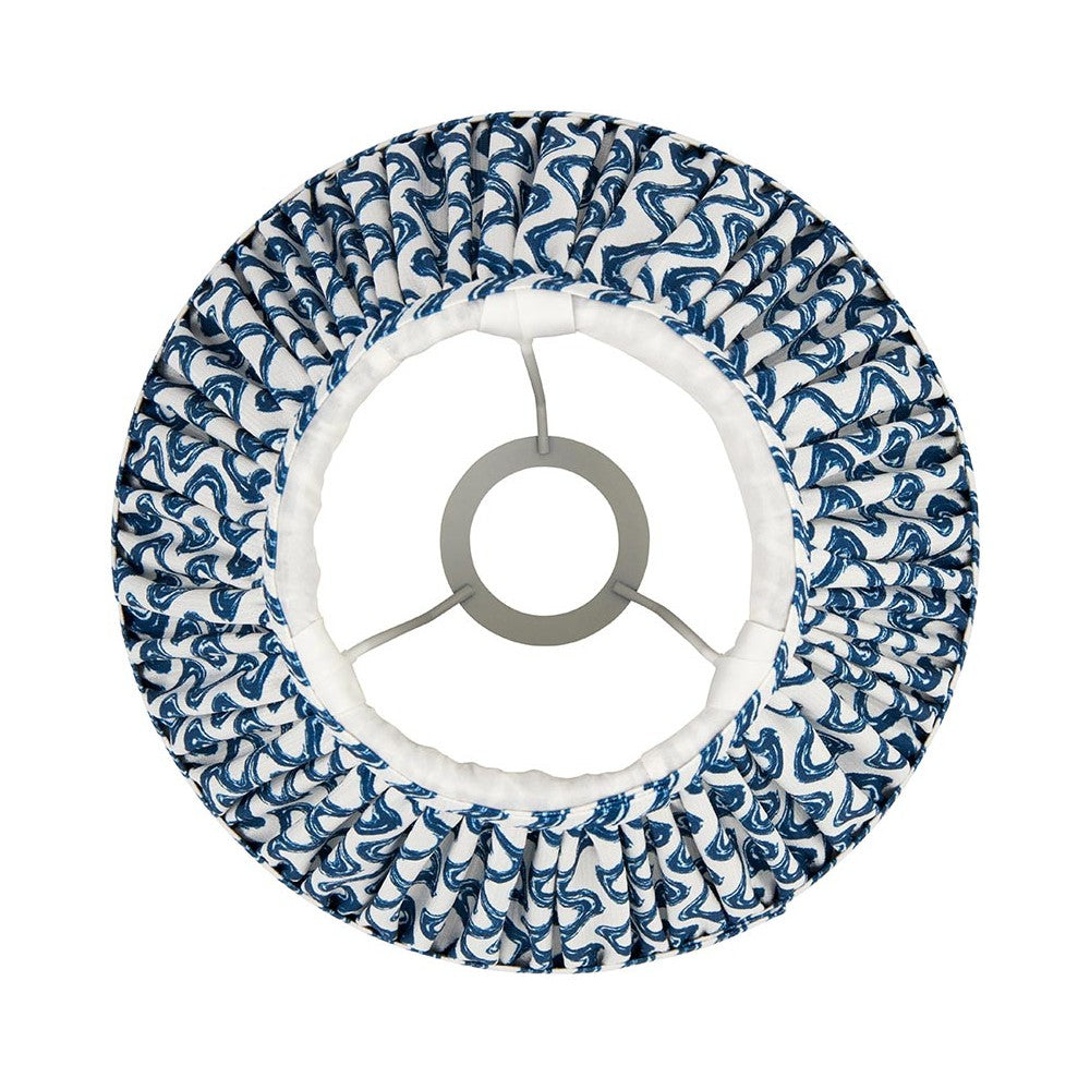 Top-down view of the Endon Chartwood 25cm tapered lamp shade in marlin blue, showing pleated faux linen with ripple print and gimbal fitting.