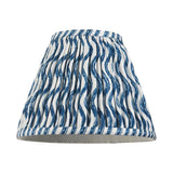 Endon Chartwood 25cm tapered lamp shade in pleated faux linen with a marlin blue ripple print on white, shown on a plain background.
