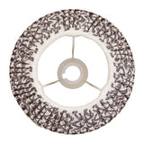 Endon Chartwood 25cm tapered lamp shade in pearl grey pleated faux linen with ripple print, taped edges and gimbal fitting, shown from below.