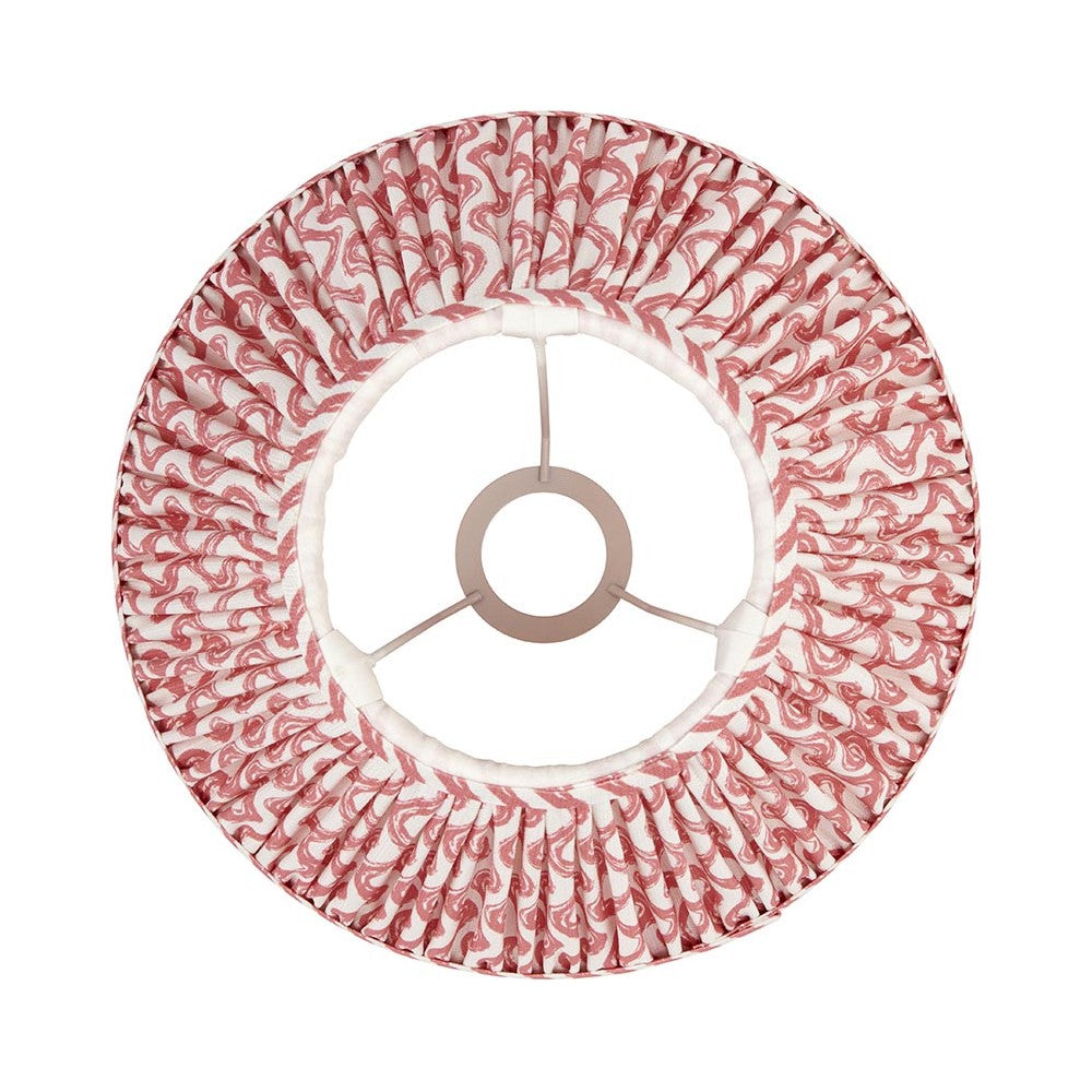 Endon Chartwood 30cm tapered lamp shade in coral pink and white pleated faux linen with ripple print, shown from below revealing the gimbal fitting.