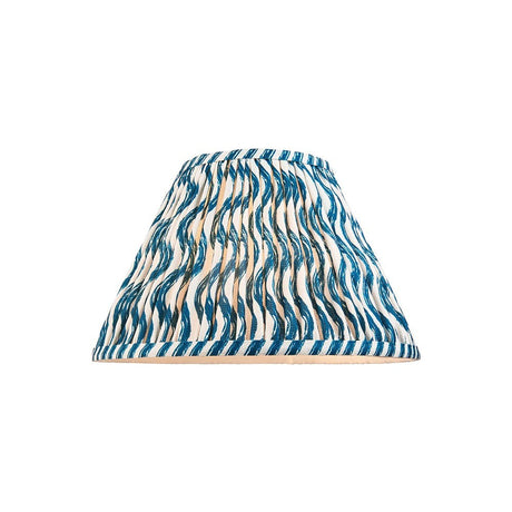 Endon Chartwood 30cm tapered lamp shade in marlin blue and white pleated faux linen with a rippled print and taped edges, shown on a plain background.