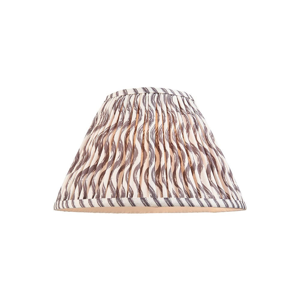 Endon Chartwood 30cm tapered lamp shade in pearl grey pleated faux linen with a soft ripple print and taped edging, shown on a white background.