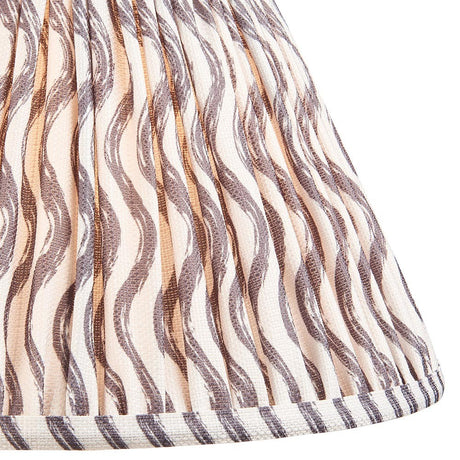 Endon Chartwood 30cm tapered lamp shade in pearl grey pleated faux linen with a soft grey ripple print and taped edge trim, shown close up.