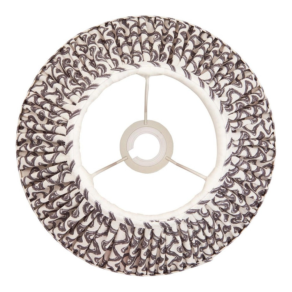 Top-down view of Endon Chartwood 30cm tapered lamp shade in pearl grey with pleated faux linen ripple print, taped edges and fixed gimbal fitting.