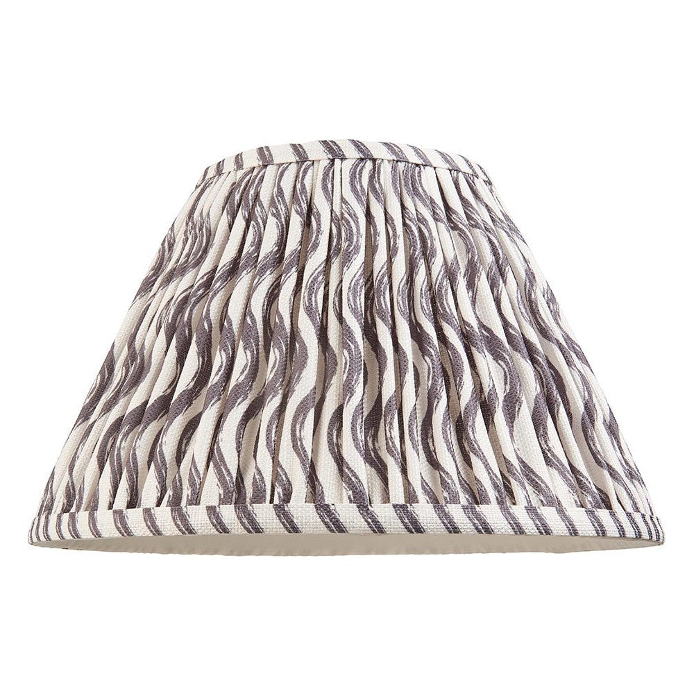 Endon Chartwood 30cm tapered lamp shade in pearl grey pleated faux linen with a soft ripple print and taped edging, shown on a white background.