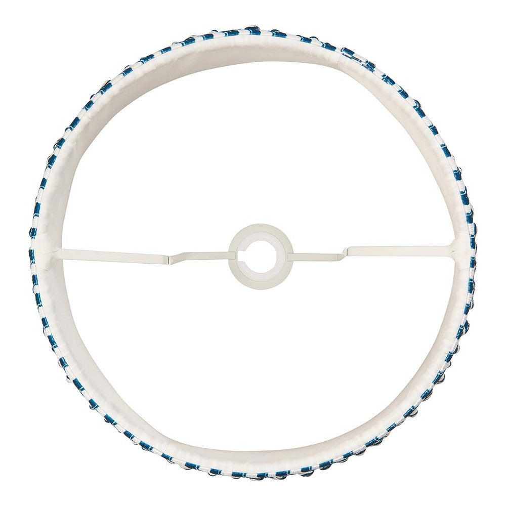 Top-down view of the Endon Chartwood 35cm tapered lamp shade frame in marlin blue and white, showing the reversible gimbal fitting on a white background.