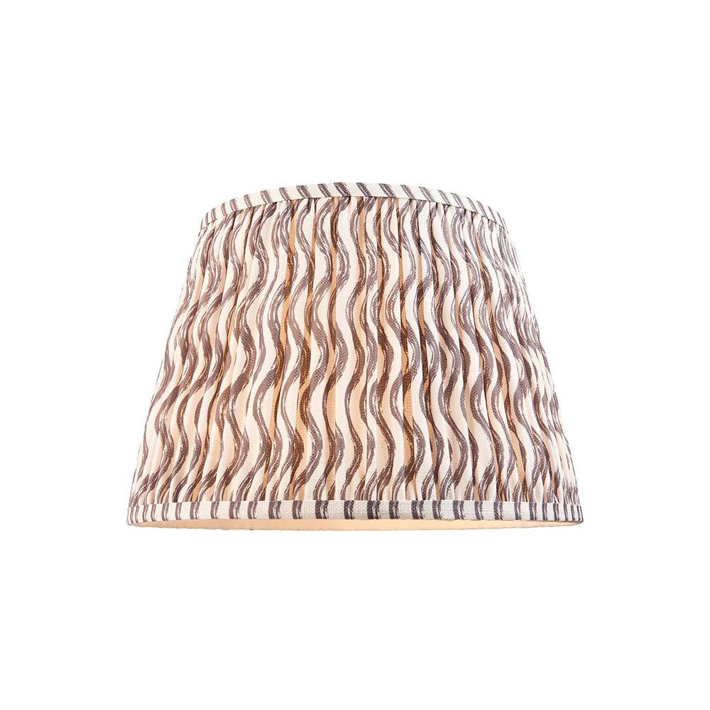 Endon Chartwood 35cm tapered lamp shade in pearl grey pleated faux linen with a soft ripple print and taped edging, on a plain white background.