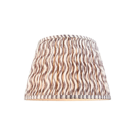 Endon Chartwood 35cm tapered lamp shade in pearl grey pleated faux linen with a soft ripple print and taped edging, on a plain white background.