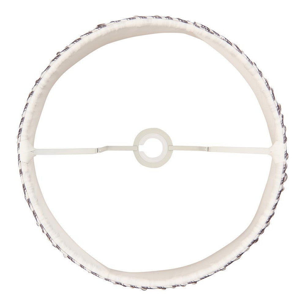 Top-down view of the Endon Chartwood 35cm tapered lamp shade in pearl grey, showing the reversible gimbal fitting and taped inner edge on a white background.