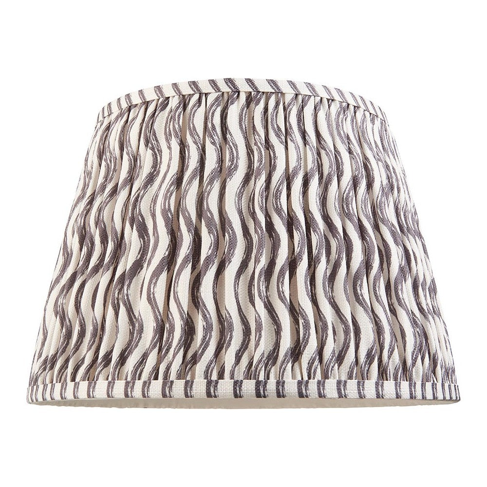 Endon Chartwood 35cm tapered lamp shade in pearl grey pleated faux linen with a soft ripple print and taped edge, shown on a white background.