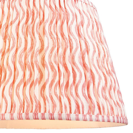 Endon Chartwood 40cm tapered lamp shade in coral pink and white pleated faux linen with a rippled wave print and taped edge trim.