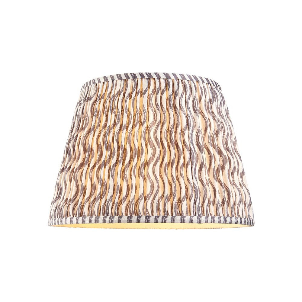 Endon Chartwood 40cm tapered lamp shade in pearl grey pleated faux linen with a rippled print and taped edge trim, shown on a plain white background.