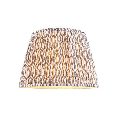 Endon Chartwood 40cm tapered lamp shade in pearl grey pleated faux linen with a rippled print and taped edge trim, shown on a plain white background.