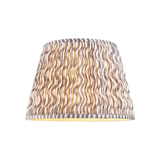 Endon Chartwood 40cm tapered lamp shade in pearl grey pleated faux linen with a rippled print and taped edge trim, shown on a plain white background.