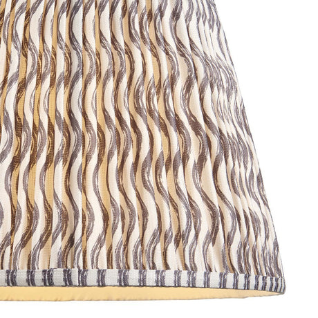 Endon Chartwood 40cm tapered lamp shade in pearl grey pleated faux linen with a ripple print and taped edge detailing, shown in close-up.