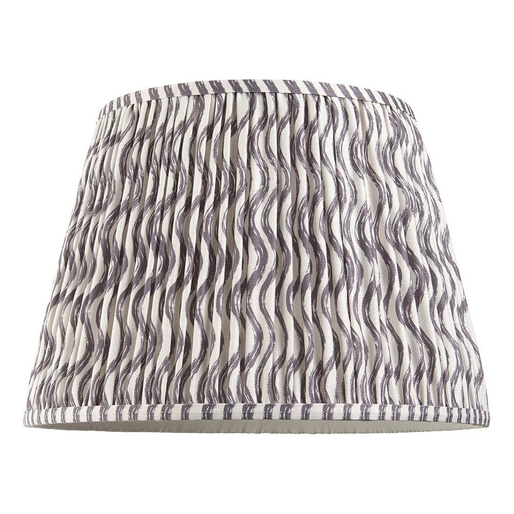 Endon Chartwood 40cm tapered lamp shade in pearl grey pleated faux linen with a ripple print and taped edging, shown on a plain white background.