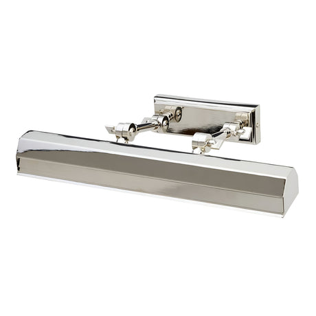 The Chawton Medium Picture Light - Polished Nickel boasts sleek, adjustable knuckle joints and a long rectangular shade, making it ideal for illuminating artwork or photographs.