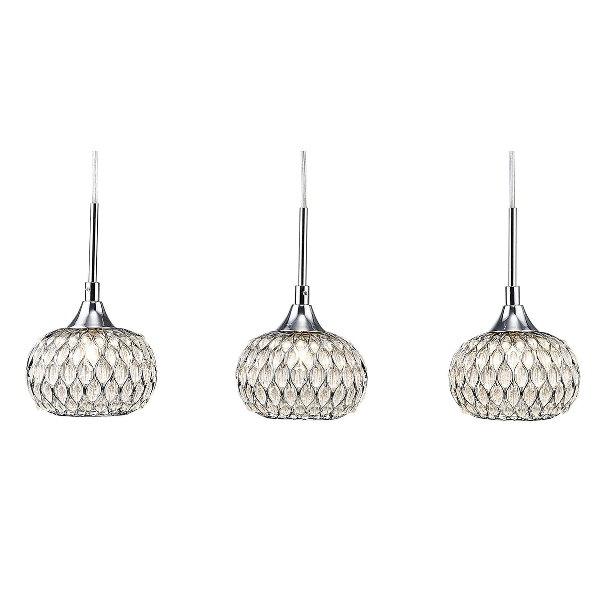 Chelsie 3 Light Beaded Glass Bar Pendant Light - Polished Chrome
