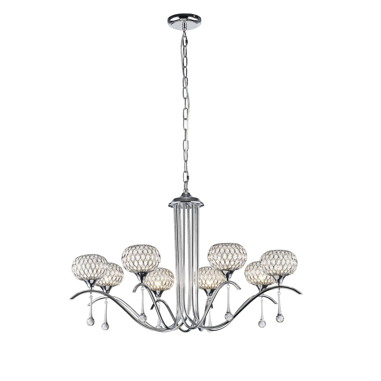 Chelsie 78cm 8 Light Clear Beaded Glass Chandelier - Polished Chrome