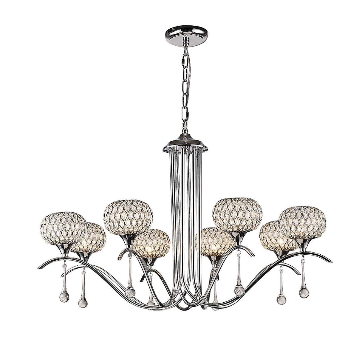 Chelsie 78cm 8 Light Clear Beaded Glass Chandelier - Polished Chrome