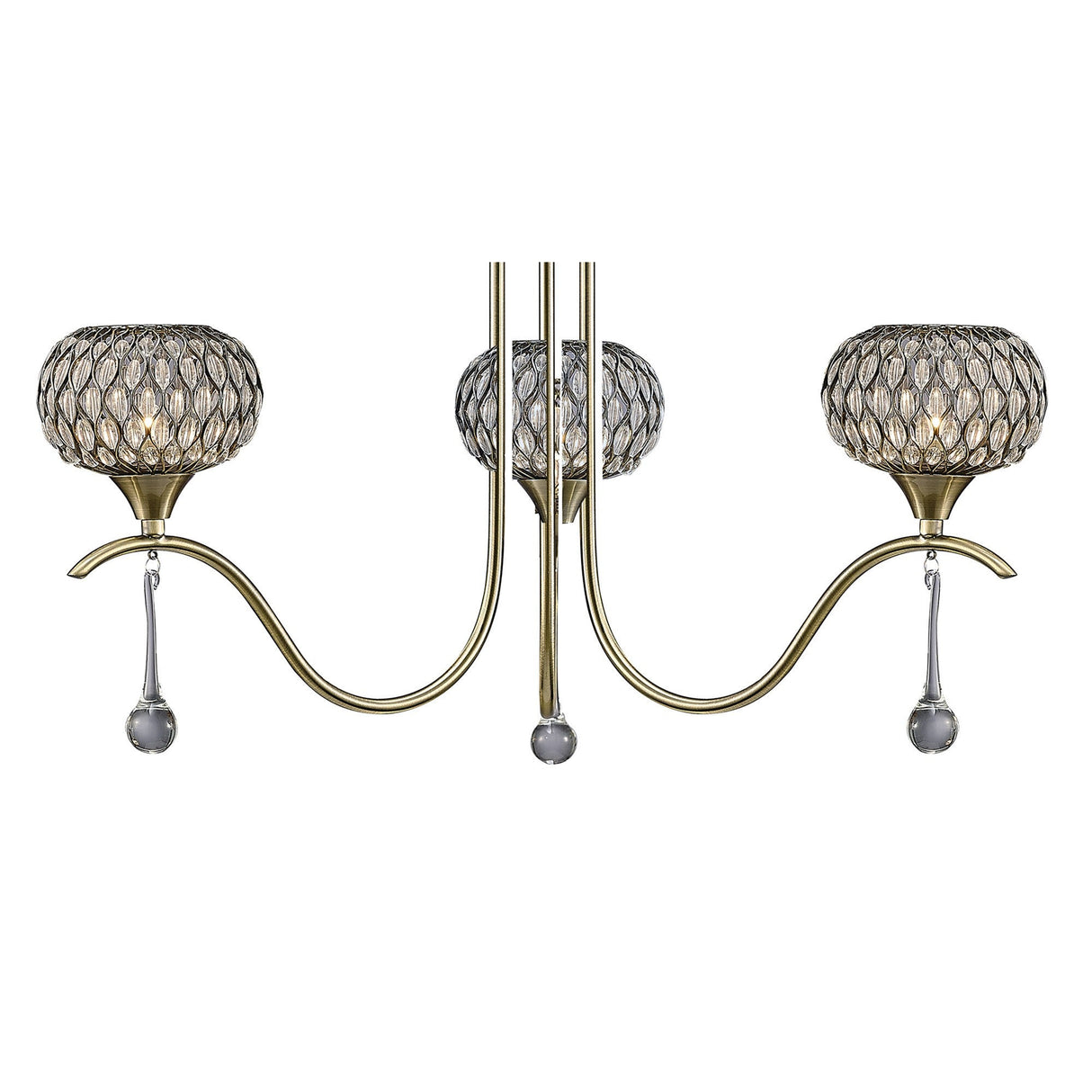 Chelsie 56cm 3 Light Clear Beaded Glass Chandelier - Antique Brass