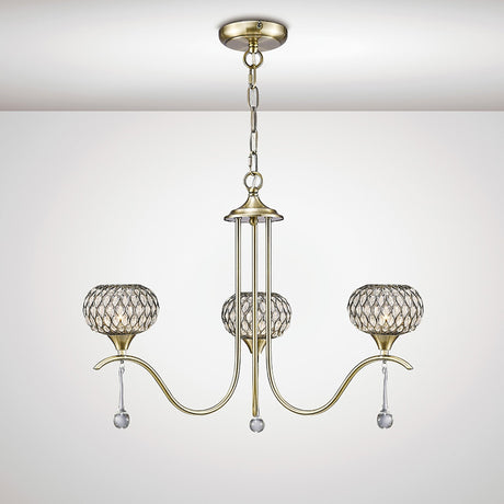 Chelsie 56cm 3 Light Clear Beaded Glass Chandelier - Antique Brass