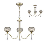Chelsie 56cm 3 Light Clear Beaded Glass Chandelier - Antique Brass