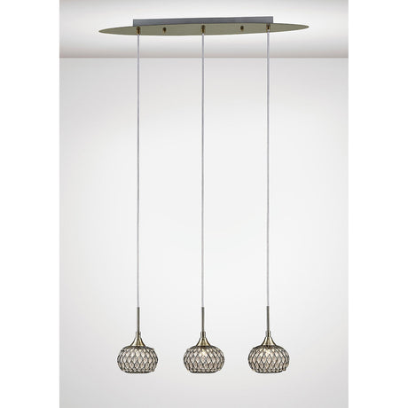 Chelsie 3 Light Beaded Glass Bar Pendant Light - Antique Brass