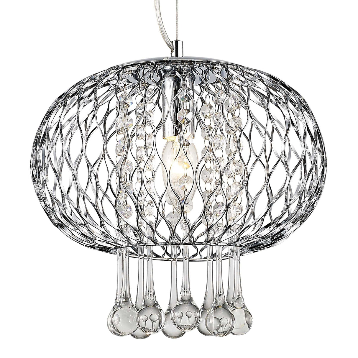 Chelsie 28cm 1 Light Beaded Glass Pendant Light - Polished Chrome