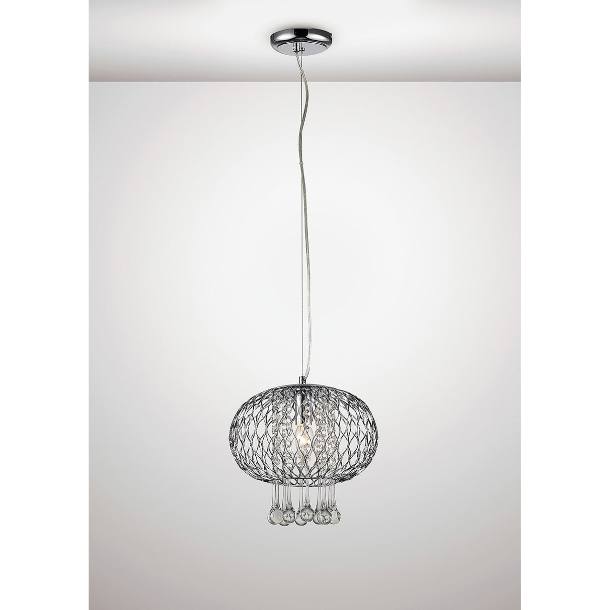 Chelsie 28cm 1 Light Beaded Glass Pendant Light - Polished Chrome