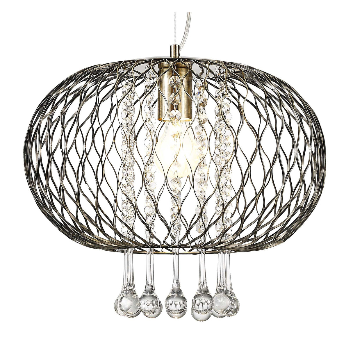 Chelsie 38cm 1 Light Beaded Glass Pendant Light - Antique Brass