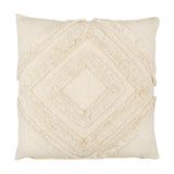 Chevery Cushion in cream, square cotton cover with a tufted, fringed nested-diamond pattern, shown on a plain white background.