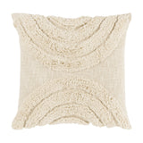 Chevery Cushion in natural cream cotton, square shape with tufted mirrored arcs curving from the top and bottom edges around a plain woven centre band, shown on a white background.