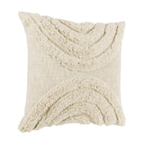 Chevery Cushion in natural cream cotton with a square shape, featuring tufted arc patterns mirrored top and bottom around a plain woven centre band, shown on a white background.