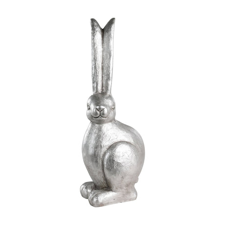 Chilandy Stone Rabbit Ornament in nickel finish, a seated figure with tall upright ears and a textured silver-metallic surface, shown on a plain white background.