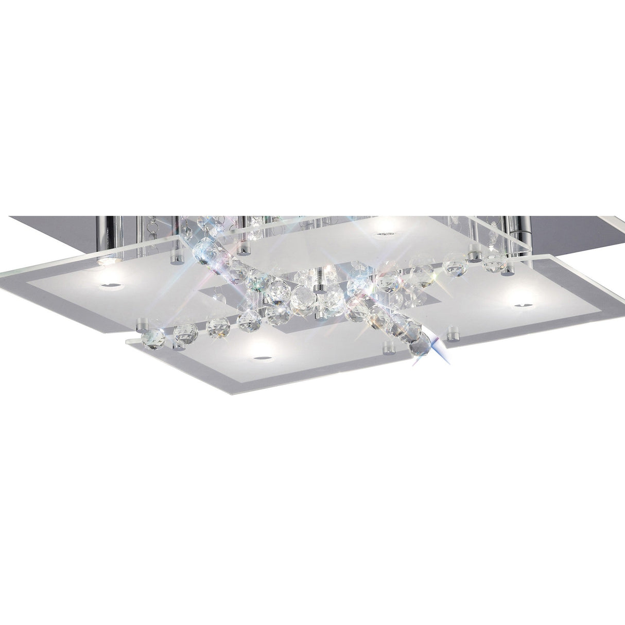 Chisora 5 Light Glass Crystal Flush Ceiling Light - Polished Chrome
