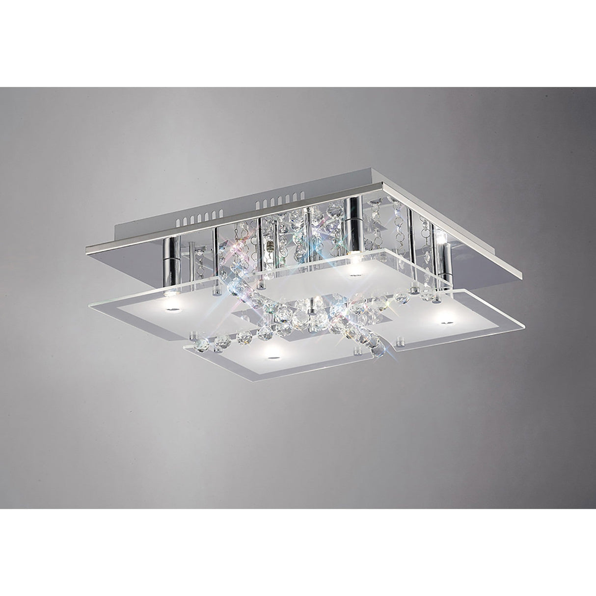 Chisora 5 Light Glass Crystal Flush Ceiling Light - Polished Chrome