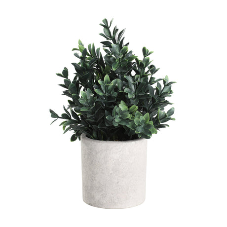 Chitose Artificial Plant 23cm in Green & Grey, a bushy faux foliage plant with deep green leaves and pale green tips in a straight-sided, mottled grey pot, shown on a white background.
