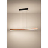 Ciggiano Pendant Light in brown, a slim LED bar suspended on thin wires from a black rectangular ceiling canopy, shown against a plain neutral background.